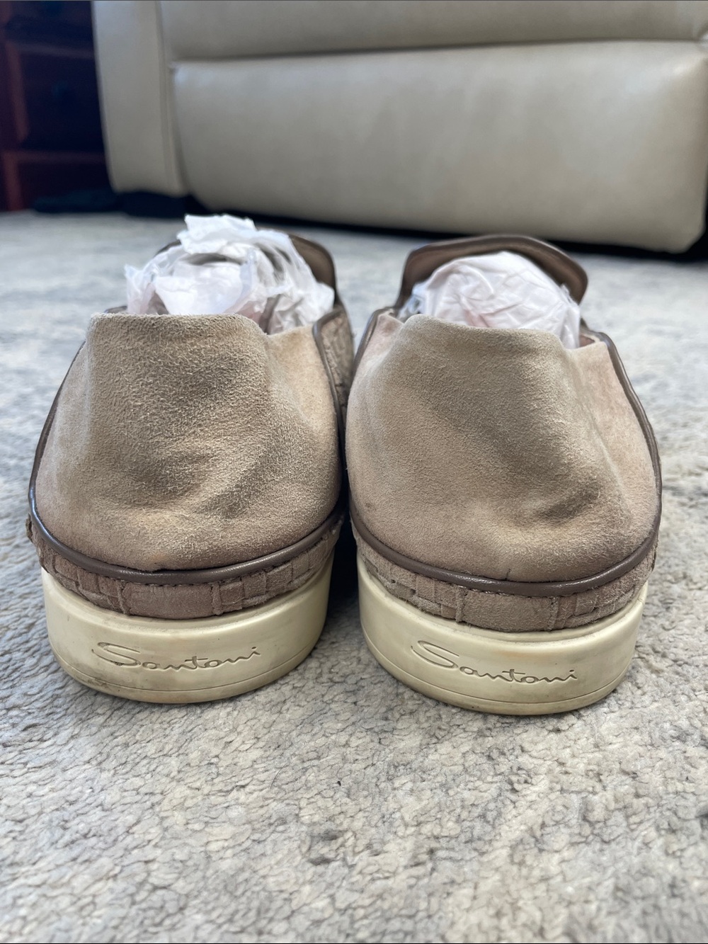 Santoni Woven Loafer Light Brown Beige Sz 12 - Picture 8 of 16
